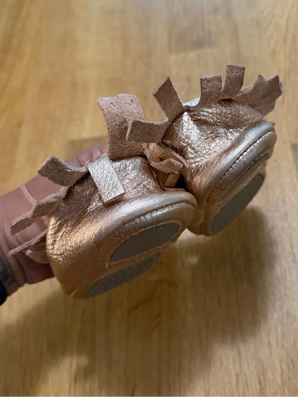 Freshly Picked 5 Rose Gold Leather Hard Sole Moccasins